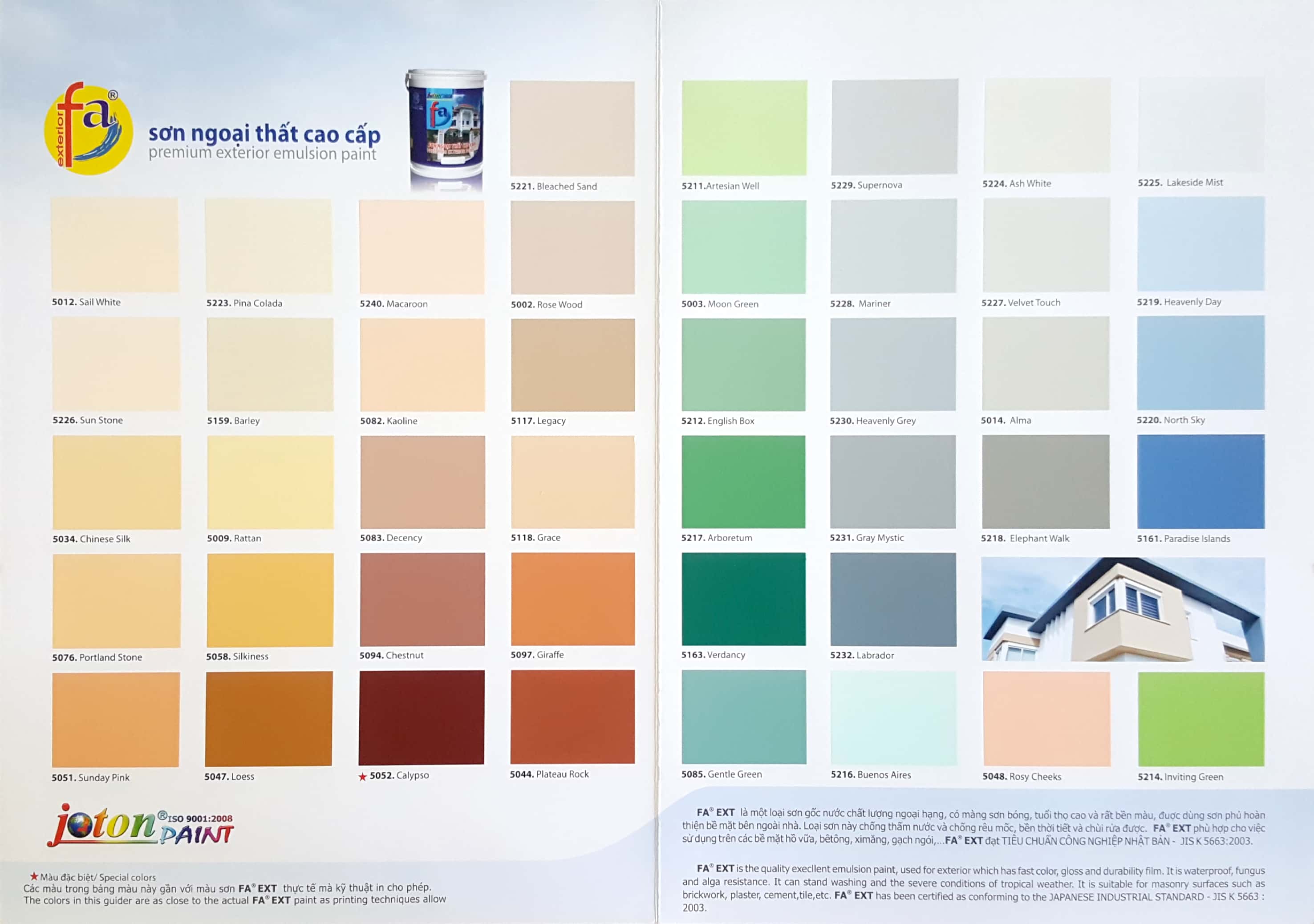 Bảng màu sơn ngoại thất cao cấp Joton FA