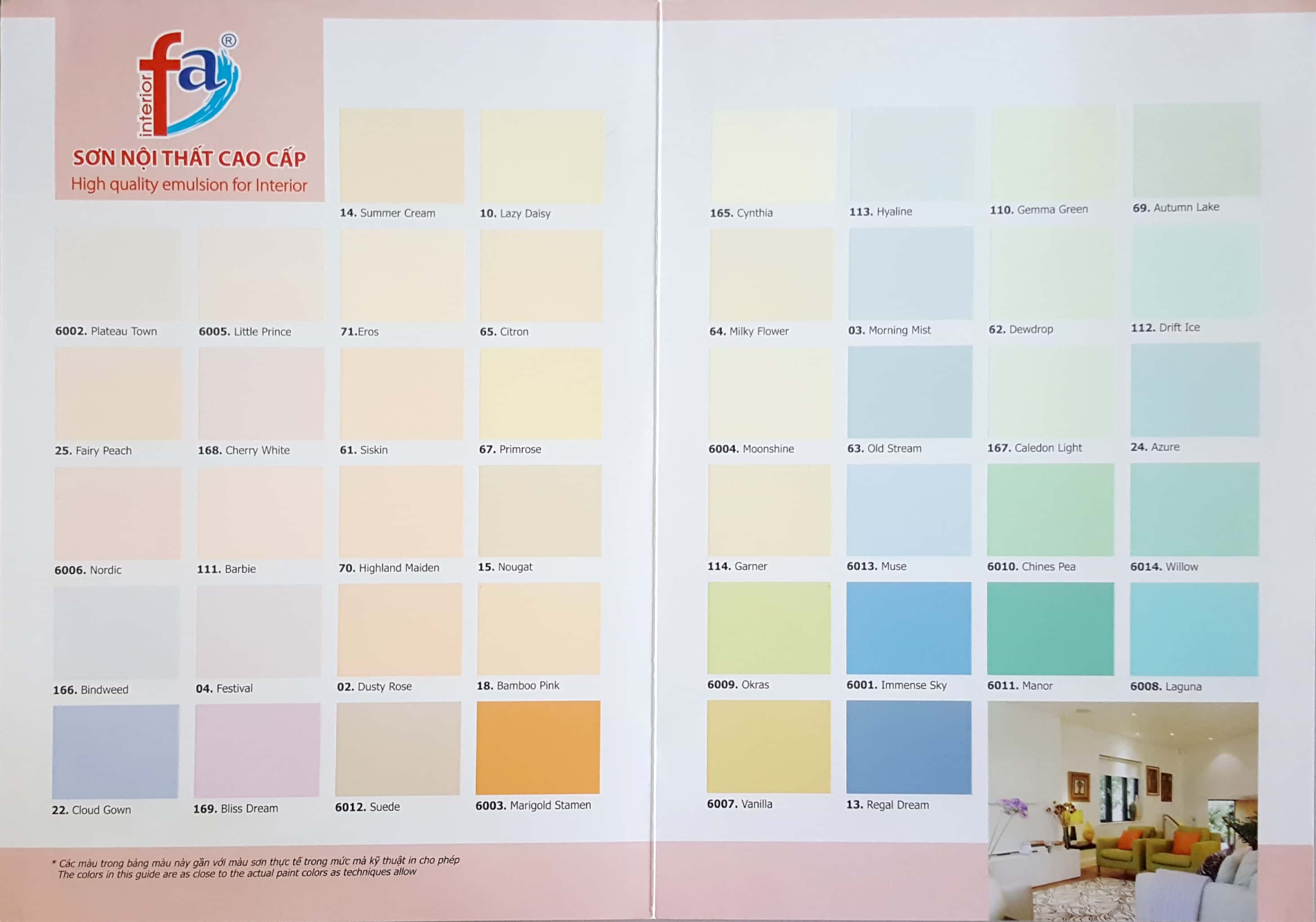 Bảng màu sơn nội thất cao cấp Joton FA