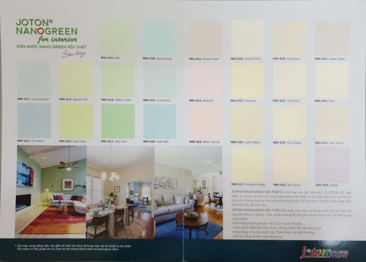 BẢNG MÀU SƠN NANO GREEN NỘI THẤT JOTON