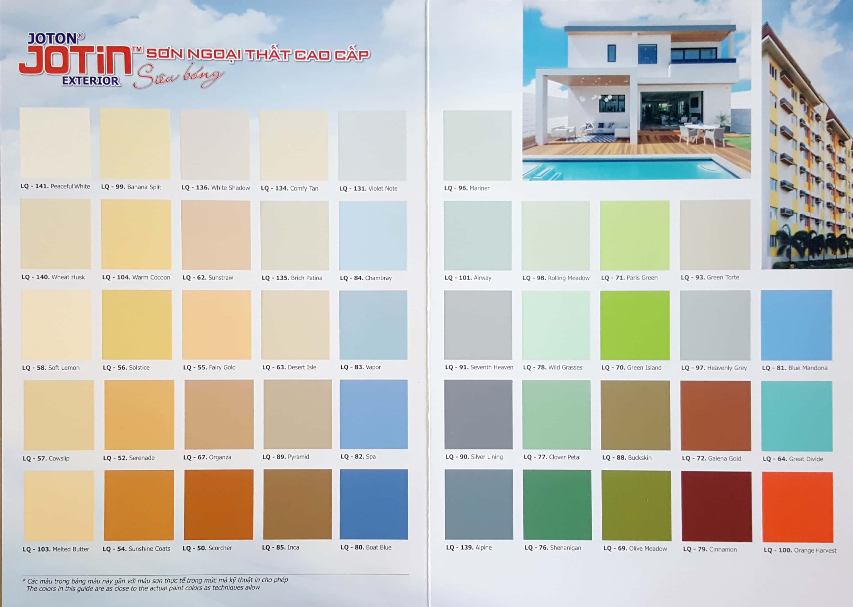 Bảng màu sơn ngoại thất cao cấp Joton Jotin