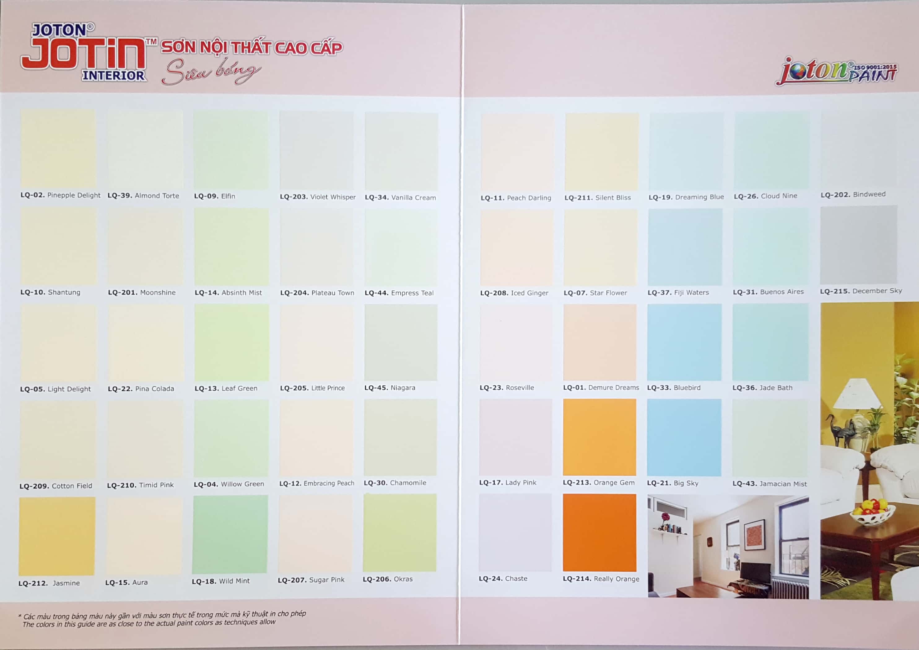 Bảng màu sơn nội thất cao cấp Joton Jotin